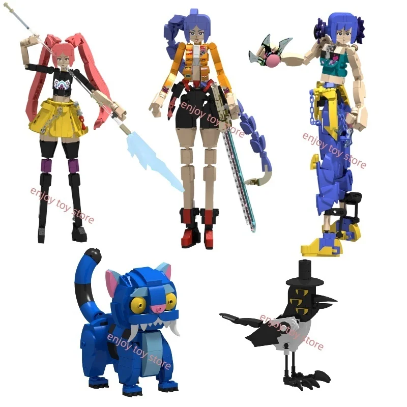 Anime Kpop Demons Hunters klocki konstrukcyjne Śliczny Tygrys Czarny Kapelusz Sroka z 3 Oczami Dziewczyna Łowiąca Zmontowana figurka zabawka Dla Fanów Prezent