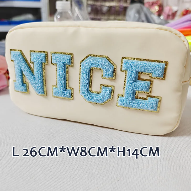 Waterproof Storage Nylon Travel Makeup Bag  Stuff Cute Letter Patches Embroidery Patch Personalize Toiletry Pouch Organizer Gift