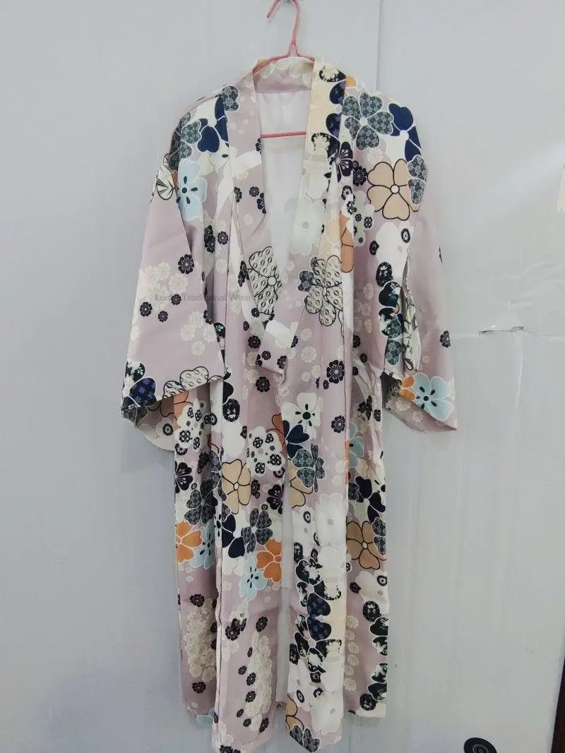 Japanese Modified Kimono Women Bathrobe Green Floral Flowers Girl Travel Bathrobe Retro Modified Japanese Kimono Bathrobe Dress