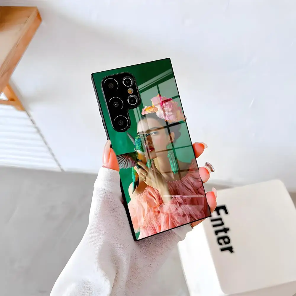 Capa de Celular de Vidro com Pinturas Frida Kahlo para Samsung S26 S25 Plus S20 S20 Plus S22 Ultra S23 FE S21 Plus S21 Ultra