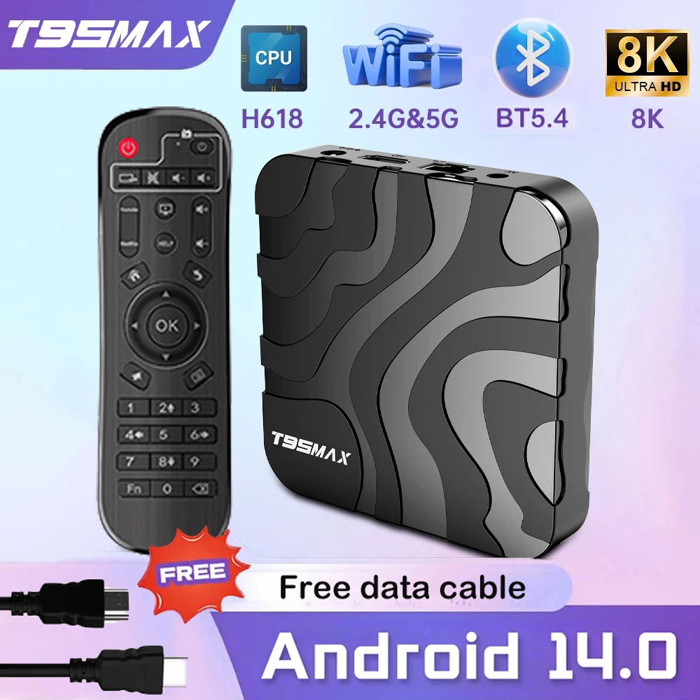 T95Max Smart TV Box Android 14 Allwinner H618 8K 128GB Dual WiFi2.4G/5G Bluetooth 5.4 Google Streaming Media Player Set Top Box