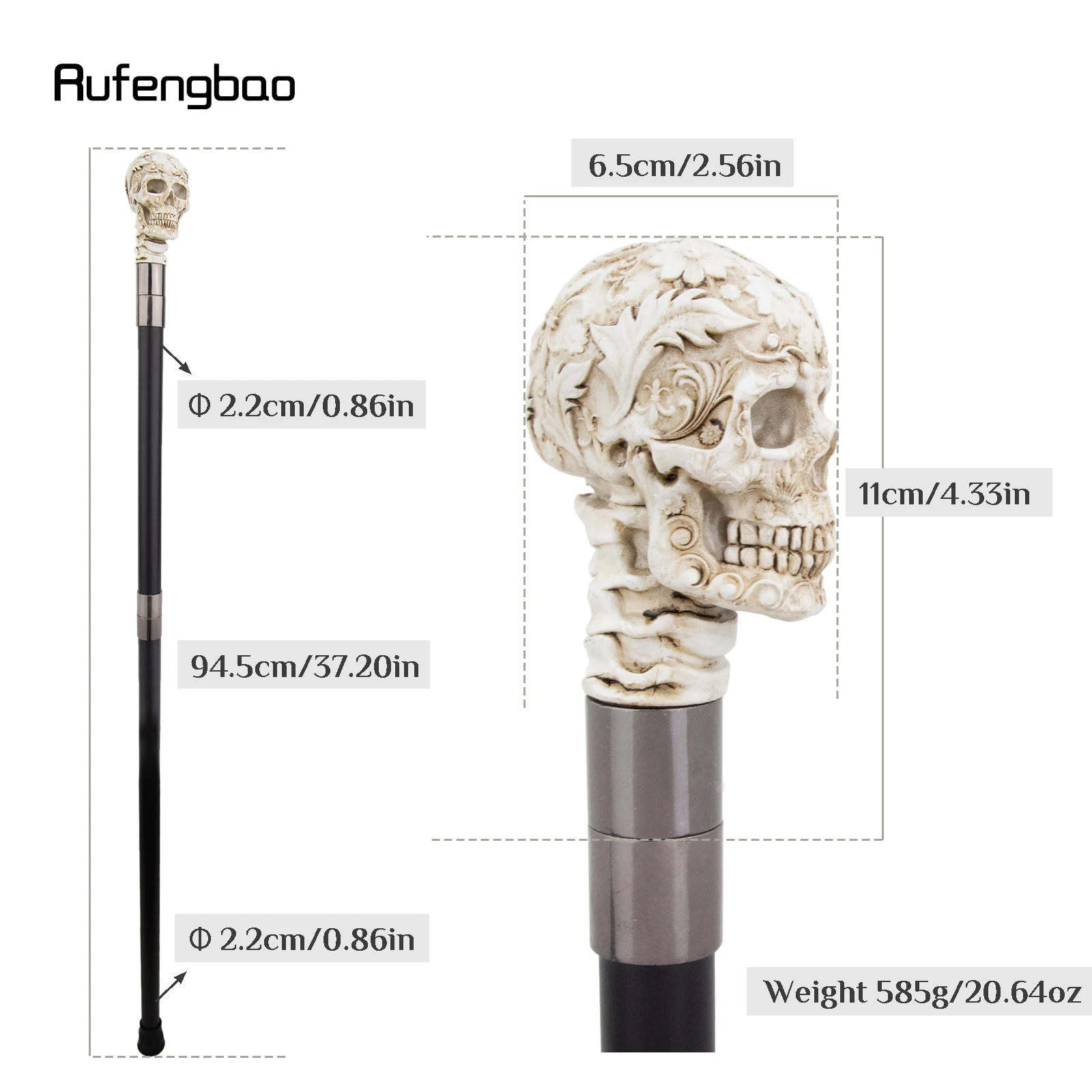 الأبيض الراتنج روز زهرة الجمجمة رئيس قصب الزخرفية Cospaly قصب هالوين الصولجان العصا Crosier أداء المرحلة قصب 94 سنتيمتر