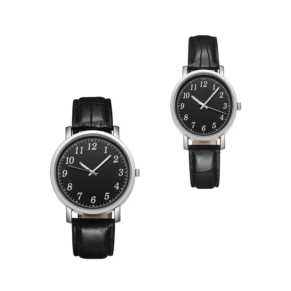 Relojes de pulsera para parejas, 2 uds., clásico, negro, ajustable, diseño moderno, duradero, informal, a la moda, para negocios y ocio