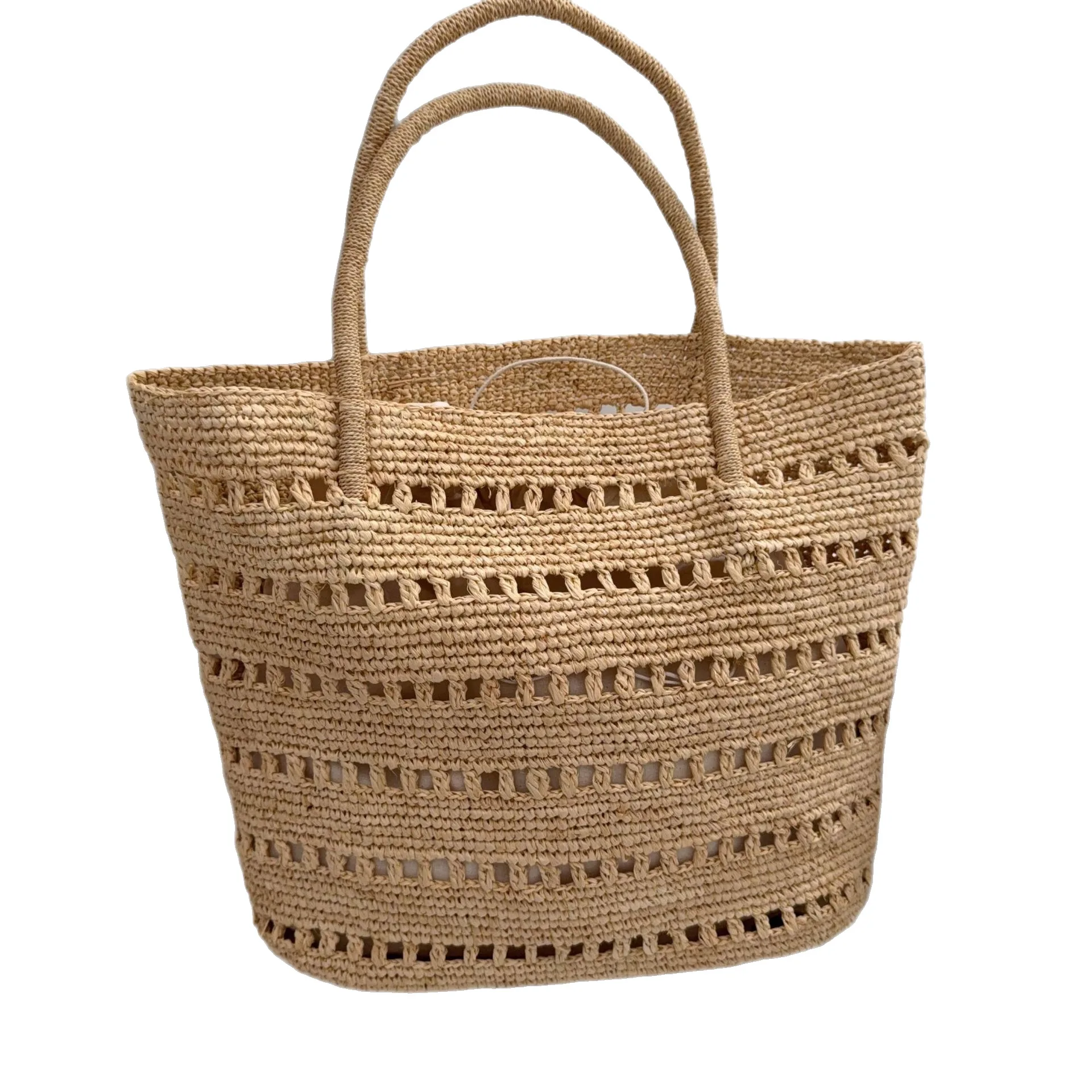 Hollow Out Casual Woven Shoulder Bag SummerBeach Handbag for Women Large Capacity Straw Weave Leisure Travel Bucket Bag