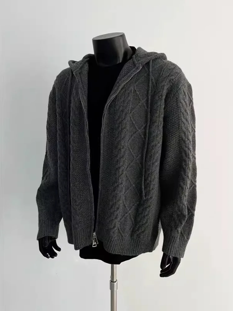 

Мужской зимний кардиган Deep ey с капюшоном, вязаный, в стиле Lazy Sle, премиум-класса, Cleanfit, с узором Twill