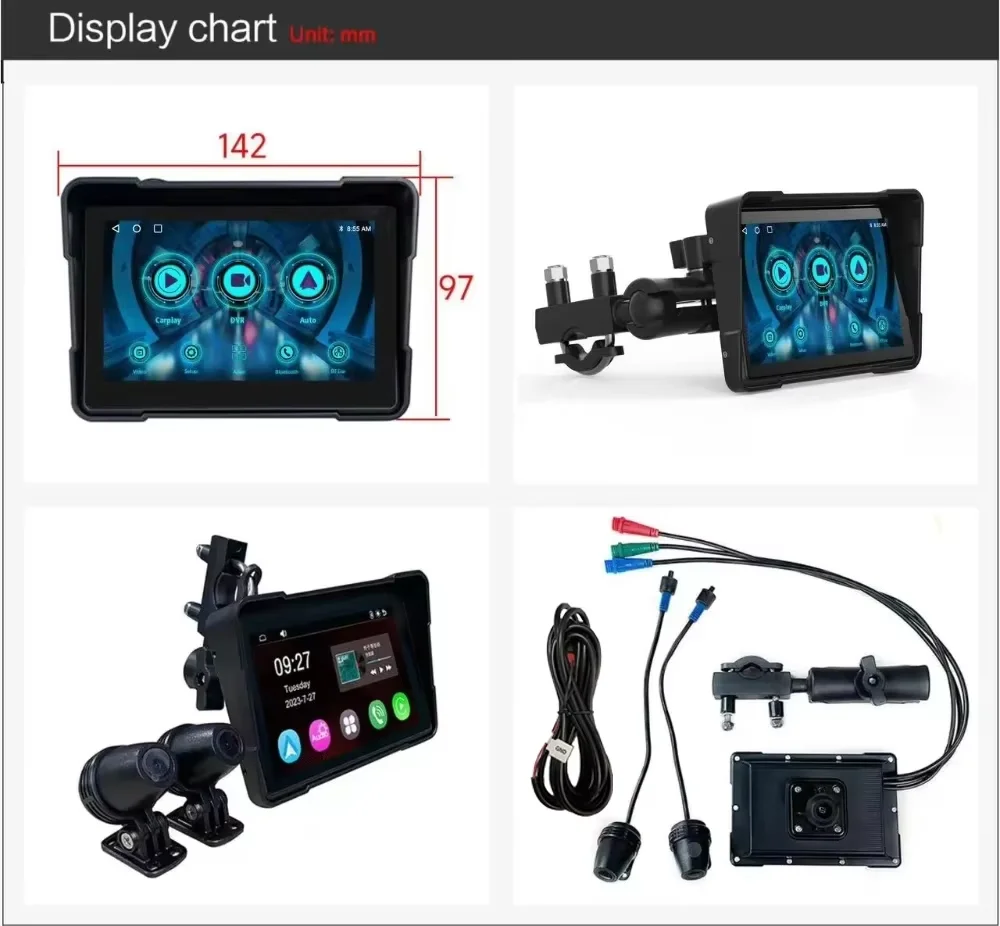 Monitor de pantalla portátil para motocicleta, navegación de 5 pulgadas, resistente al agua, inalámbrico, Android, Auto, Apple Carplay