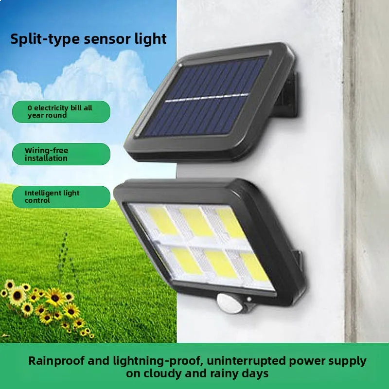 Outdoor Solar Motion Sensor Wall Light, 120 LED COB Separate Body Garage Garden Lamp
