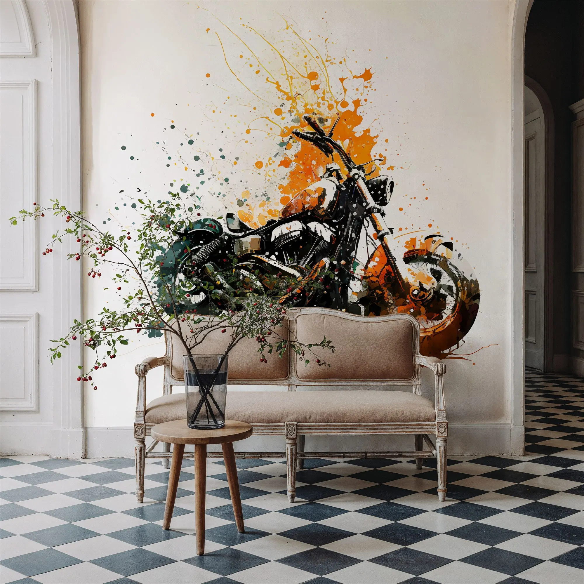 Custom Motorcycle Action Large Peel and Stick Mural Wall Decor