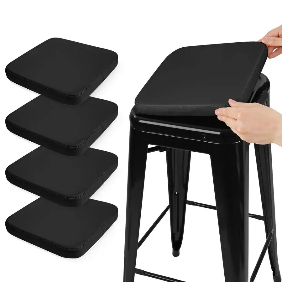 

Modern Faux Leather Bar Stool Cushions 4 Pack, Leathaire Magnetic Small Chair Pads for Cafe Bistro Stackable Metal Stools Square