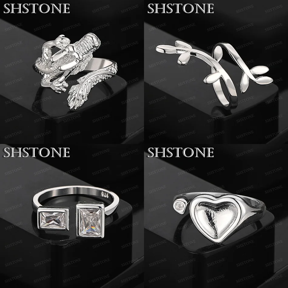 

Beautiful 925 Sterling Silver Dragon Heart Leaf Rectangular Zircon Open Ring For Women Wedding Party Noble Jewelry Accessories
