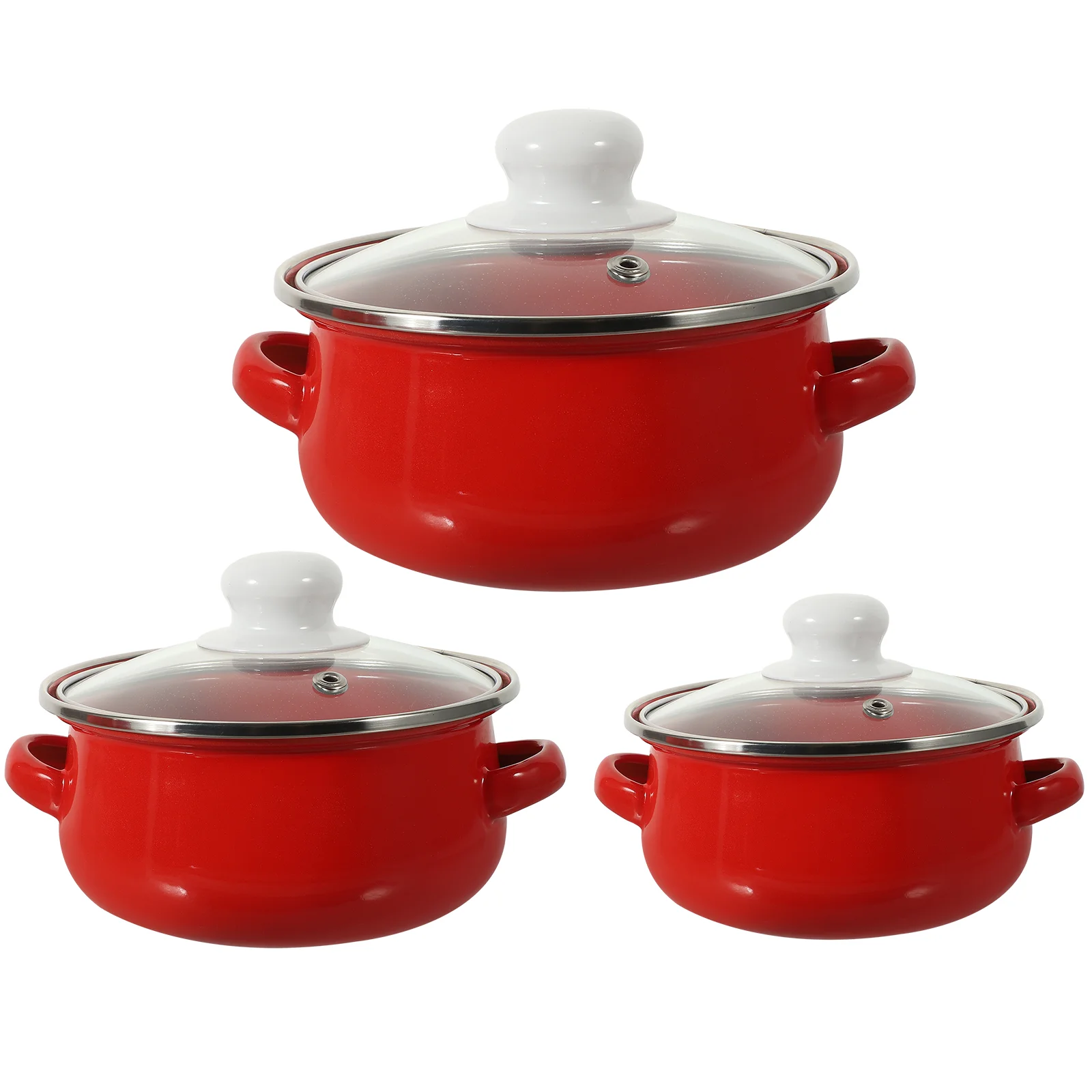 3 Pcs Enamel Pot Soup Cooking Small Sauce Pan with Handle Mixing Bowls Set Instant Noodles Enamelware Pots