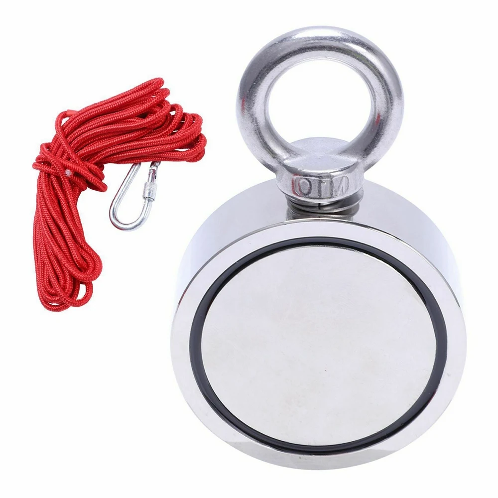 

500KG Magnets Steel Double Single Side Powerful Round Neodymium Metal Magnet Detector Fishing + 10M Salvage Rope
