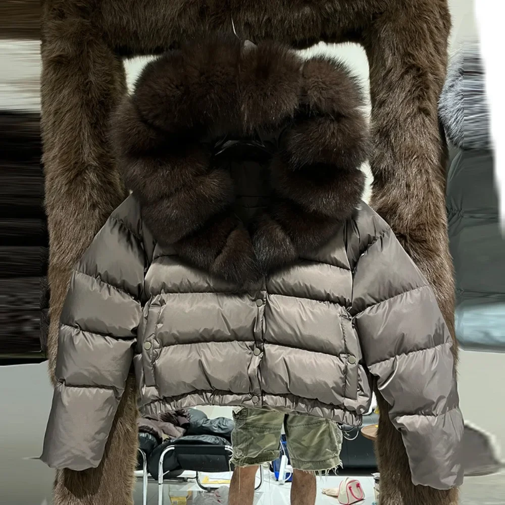 Vrouwen Korte Puffer Jas Met Capuchon Natuurlijke Vossenbont Jas 2025 Nieuwe Winter Witte Eend Down Jas Vrouwelijke Parka Realiteit Bont Uitloper