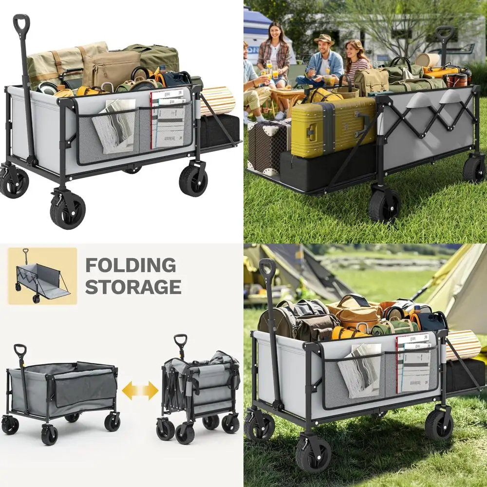 Extra Long 45-inch Collapsible Heavy-Duty Wagon Cart with Tailgate, 265 lbs Capacity, All-Terrain Wheels for Outdoor Activities