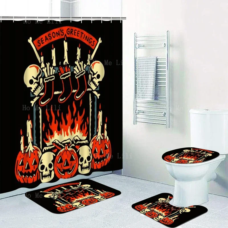 Christmas Stockings On The Rack White Candles Halloween Material Transport Horror Figures Shower Curtain Sets With Rugs