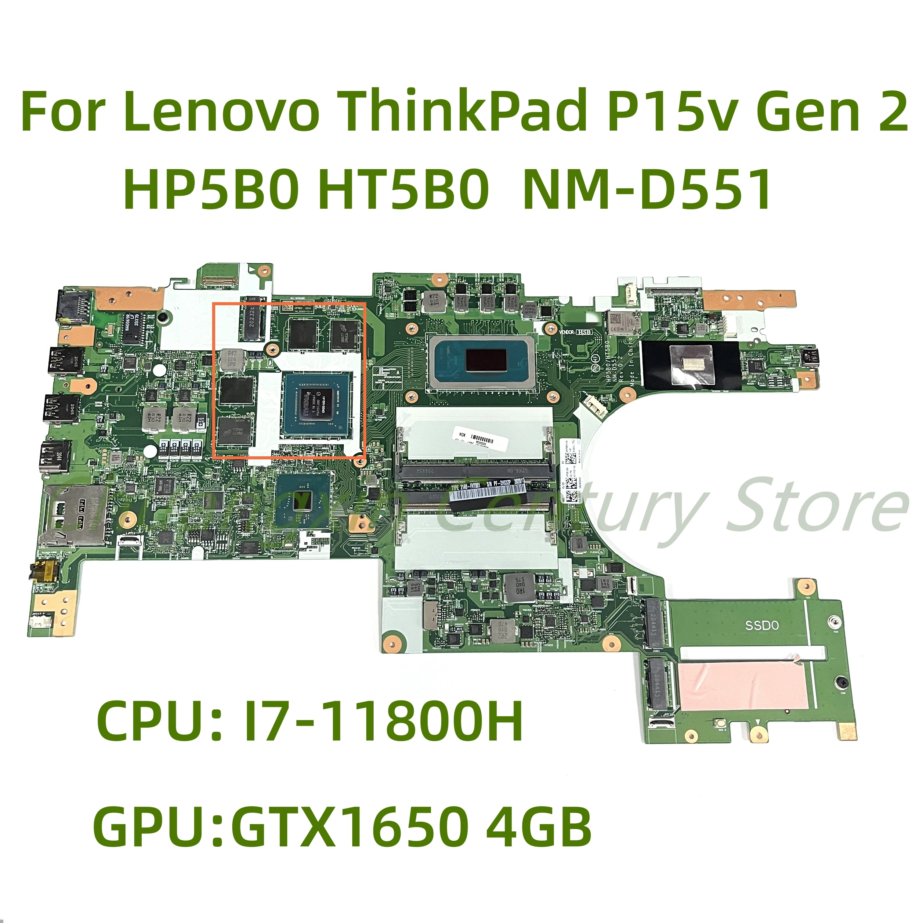 Suitable for Lenovo ThinkPad T15V Gen 2 Laptop motherboard HP5B0 HT5B0 NM-D551 with CPU: I7-11800H GPU: GTX1650 4GB 100% Tested