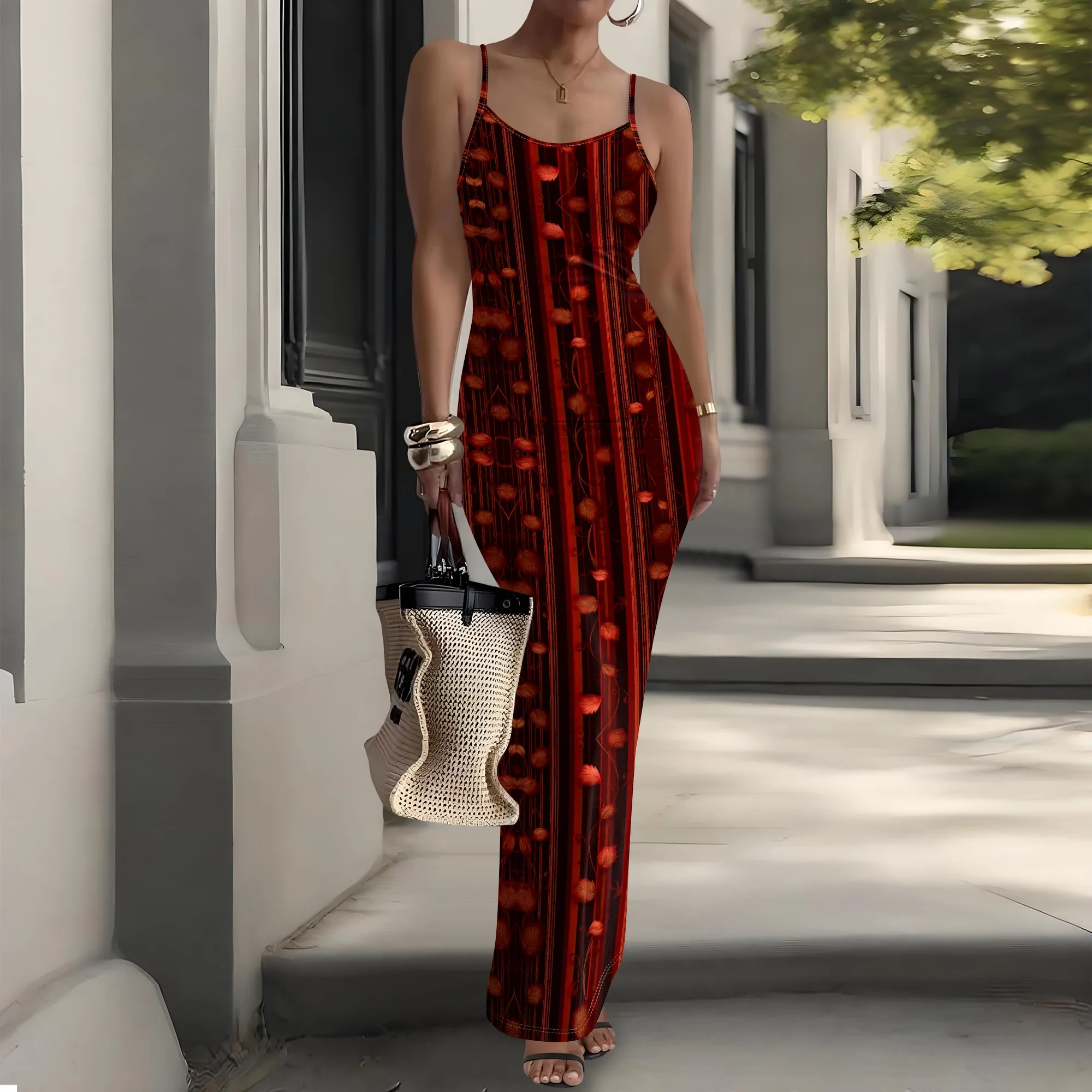 

Tribal Print Maxi Dress XS‑3XL Spaghetti Strap Sleeveless Bodycon Style for Afro Festival, Cultural Event or Vacation Dinner