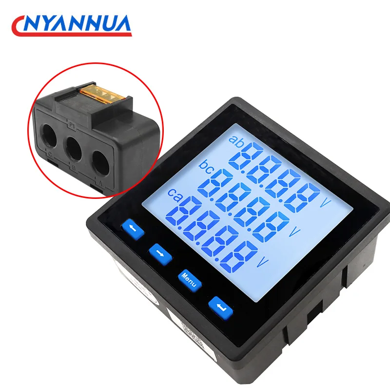 Digital Multi-Function LCD AC Current Panel Meter Ammeter Voltmeter 400V 3 Phase Power Meter RS485 5A With CT