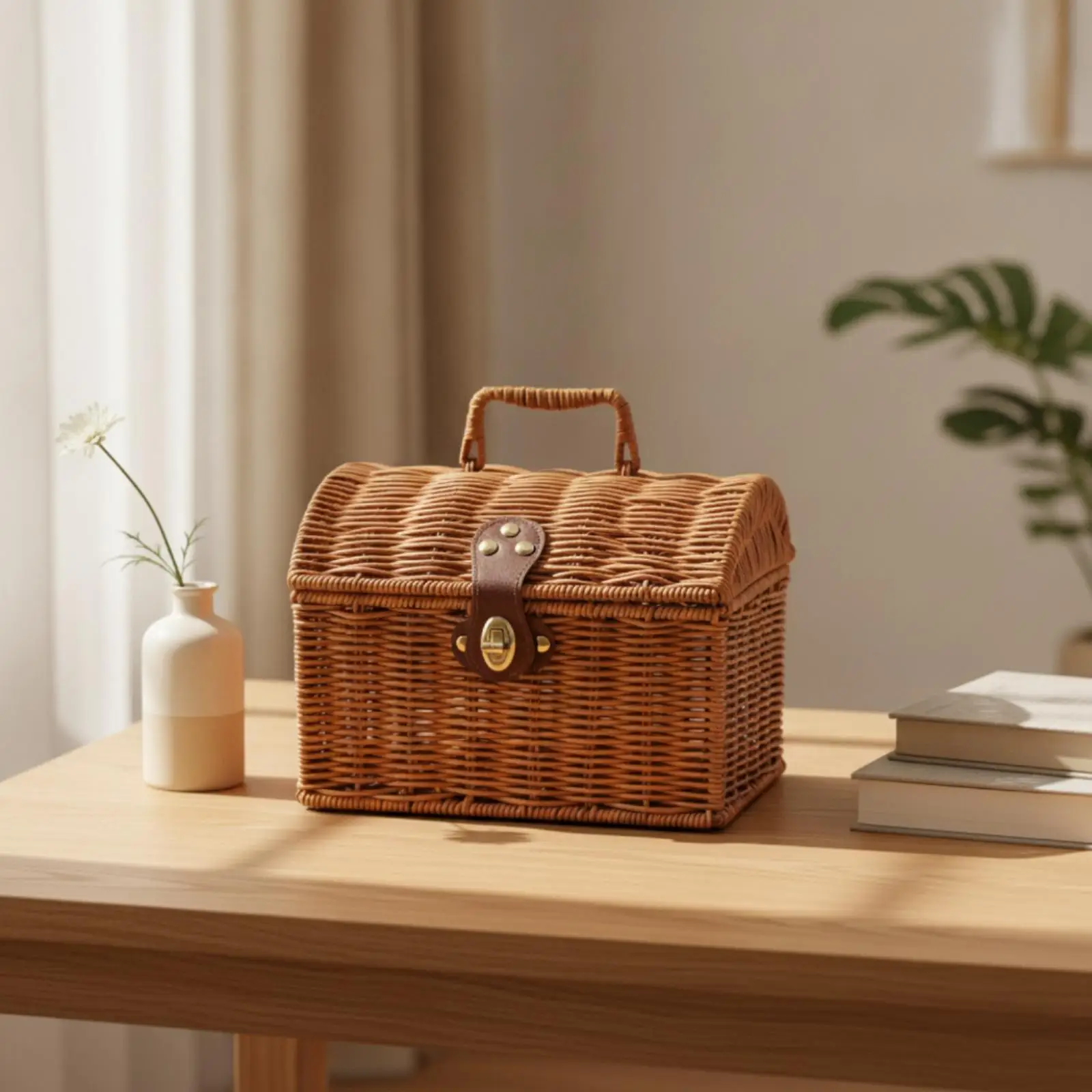 Handled Rattan Picnic Basket for Outdoor Scenic Outings Woven Storage Box with Clasp Closure view 5