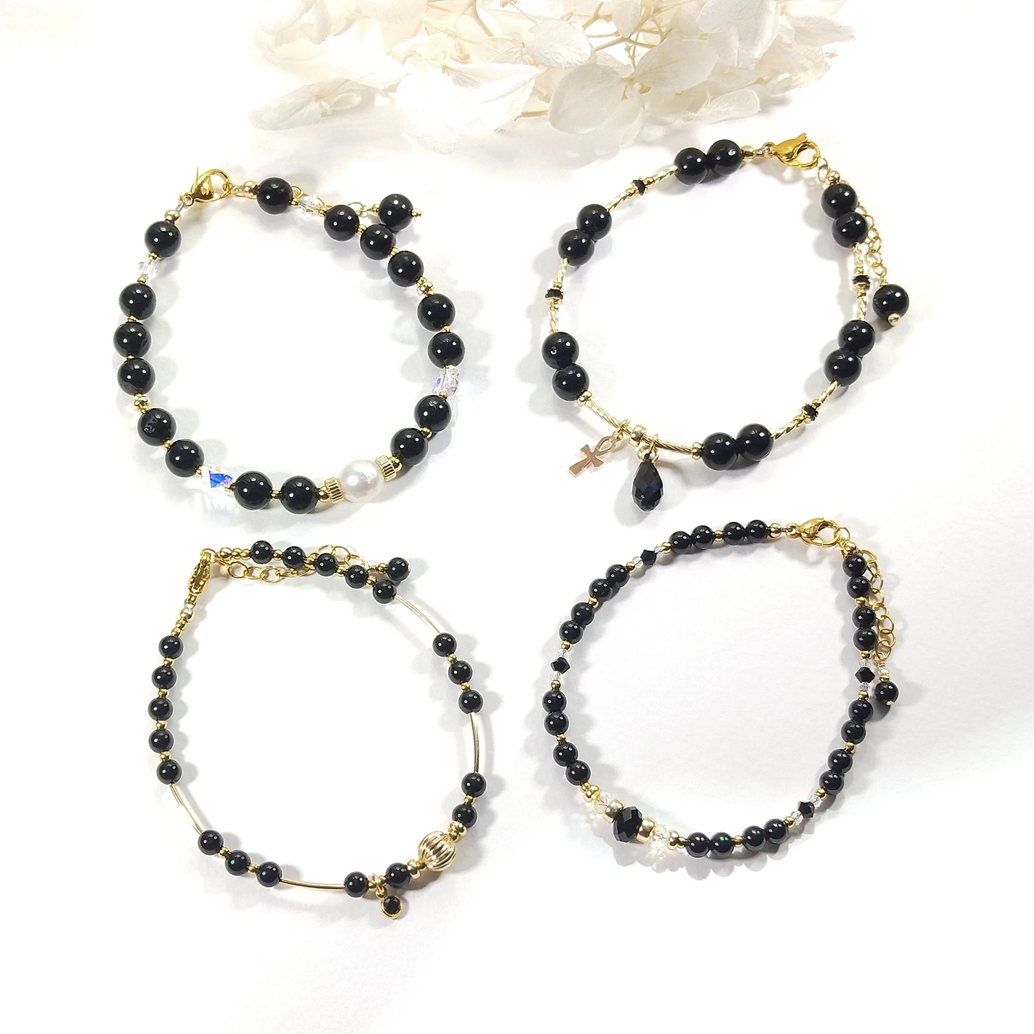 

Lii Ji Black Tourmaline 4mm/6mm American 14K Gold Filled Charms Handmade Bracelet