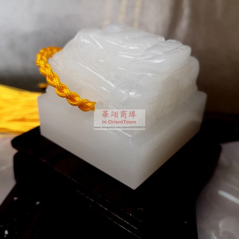 Ancient Chinese emperors White Dragon jade seal Emperor solemn Jade signet YuXi decoration exquisite custom made jade stamp