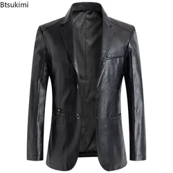 Yeni 2024 erkek marka deri ceket bahar sonbahar düz renk Slim Fit Blazer ceketler adam nedensel su geçirmez boy M-7XL