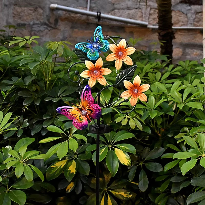 Solar Garden Lamp Butterfly Bee Outdoor Waterproof Iron Solar Stake Light for Lawn Patio Walkway Yard Porch Decor Gardening Gift