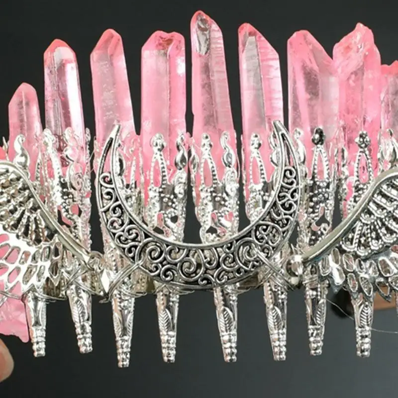 

652F for Raw Crystal Headband Crown for Rhinestone Angel Wings Crown Headband for Women Bride Wedding Parties Ha