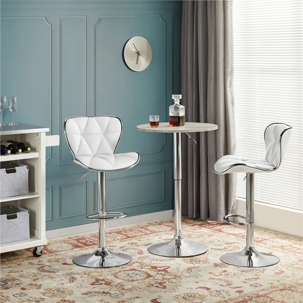 Adjustable Mid-back Faux Leather Counter-Height Bar Stool for Kitchen Counter, Set of 2, White