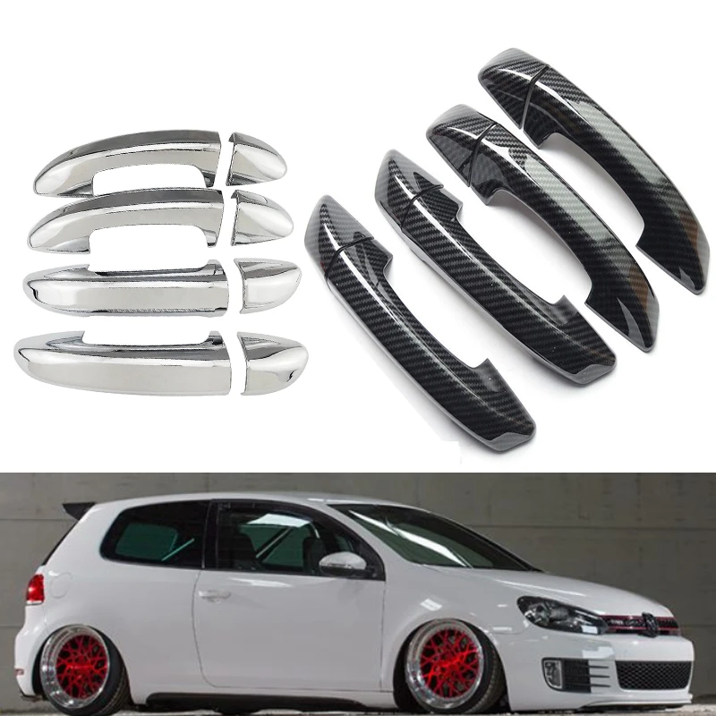 

Для автомобилей Volkswagen Golf 6 MK6 / Skoda Superb 2008 - 2013 годов. Накладки для ручек дверей автомобилей, накладки для защиты, крышки захвата, наклейки в стиле углеродного волокна/хрома.