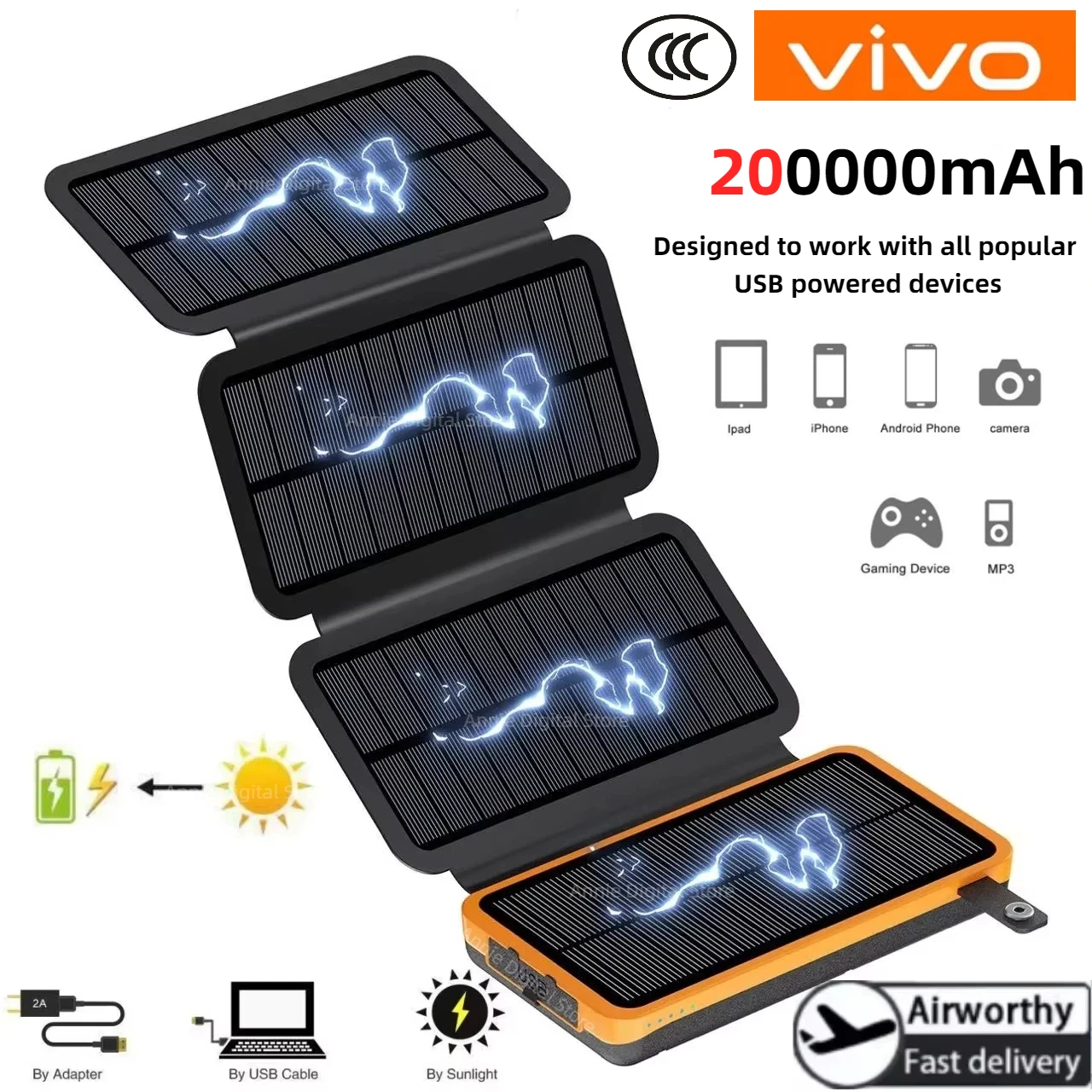 VIVO 200000mAH بنك الطاقة الشمسية الألواح الشمسية القابلة للطي 5 فولت 2A USB الناتج المحمولة التخييم في الهواء الطلق طاقة الشمس آيفون أندرويد 2025 #1