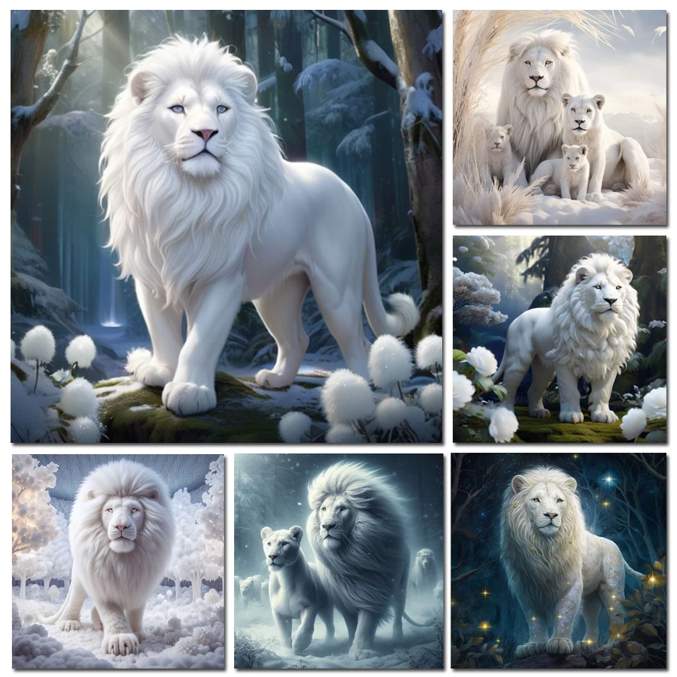 

White Lion Diamond Painting New Snow Animal Landscape Full Diamond Mosaic Embroidery Square/Round Drill Rhinestone Home Decor