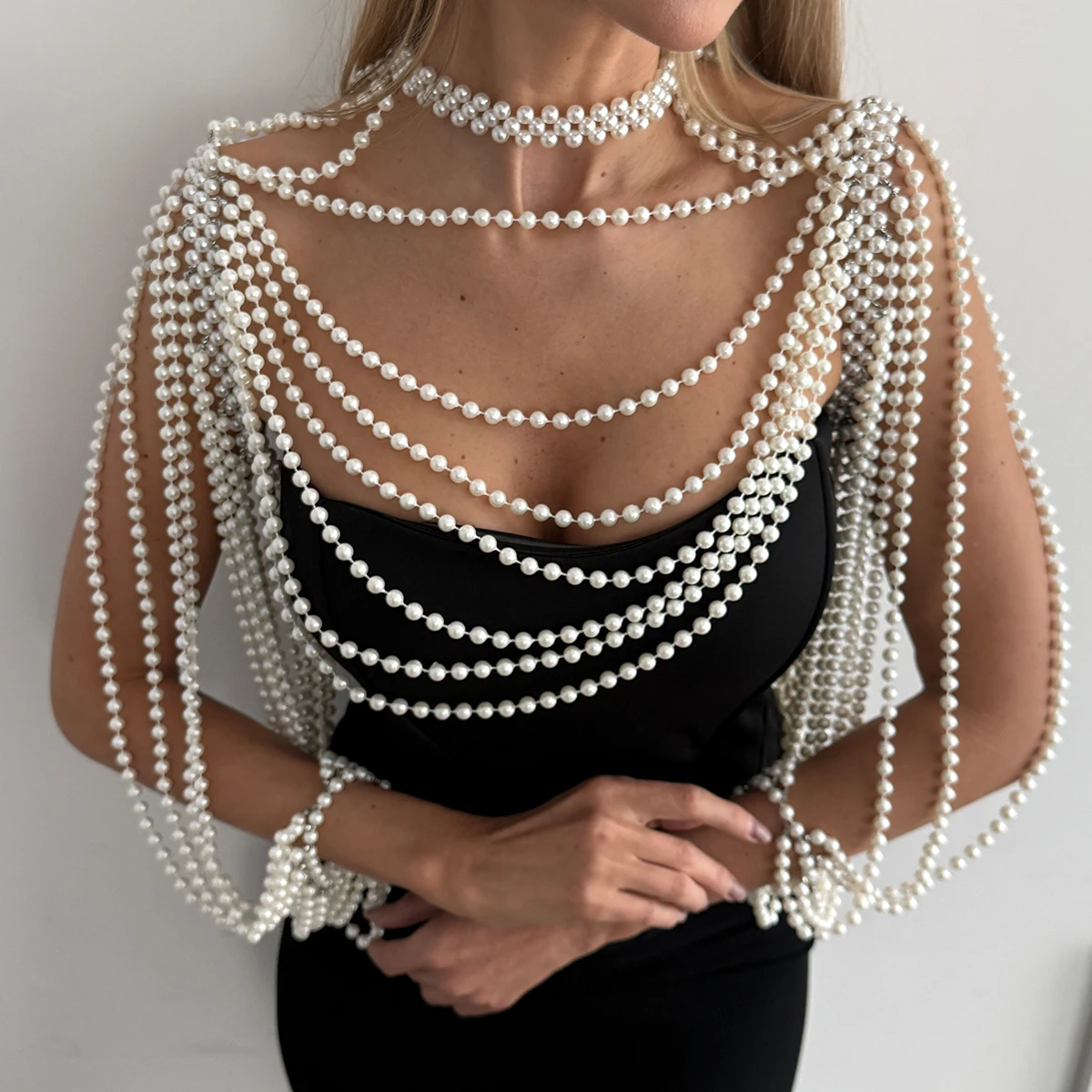 

SHIXIN Luxury Multi-layer Imitation Pearl Shawl Body Chain Women Elegant Long Necklace Body Jewelry Bridal Wedding Accessories