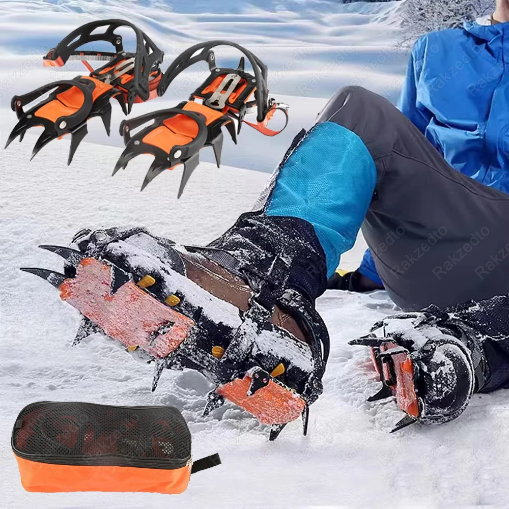 Professional Crampons for Shoes Snow and Ice Gripper 12 Teeth Steel Shoe Spikes Winter Hiking Climbing Non-slip Covers for Shoes