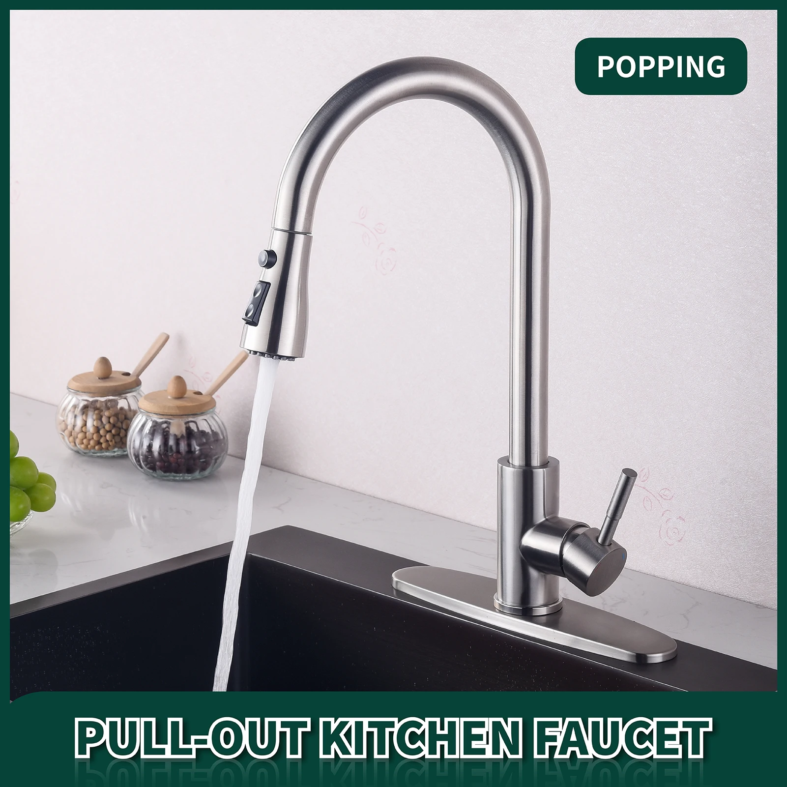 

2021 kitchen faucet stainless steel 304 water tap modern kitchen taps pull out sprayer kitchen mixer sink faucets