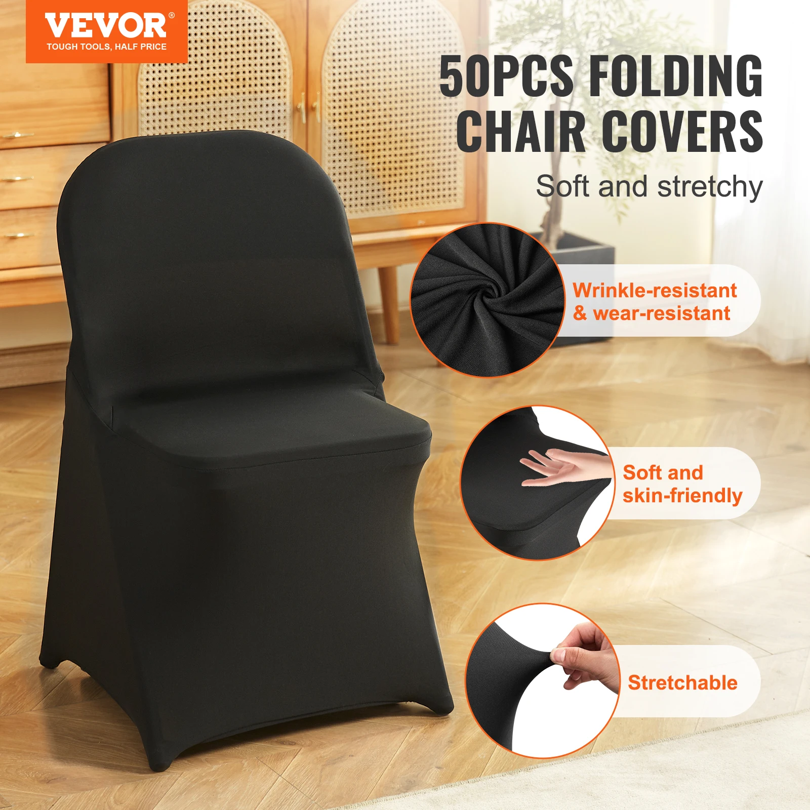 VEVOR 50pcs Folding Chair Covers Universal Wedding Chair Cover Stretch Spandex Removable Washable for Wedding/Holiday/Banquet