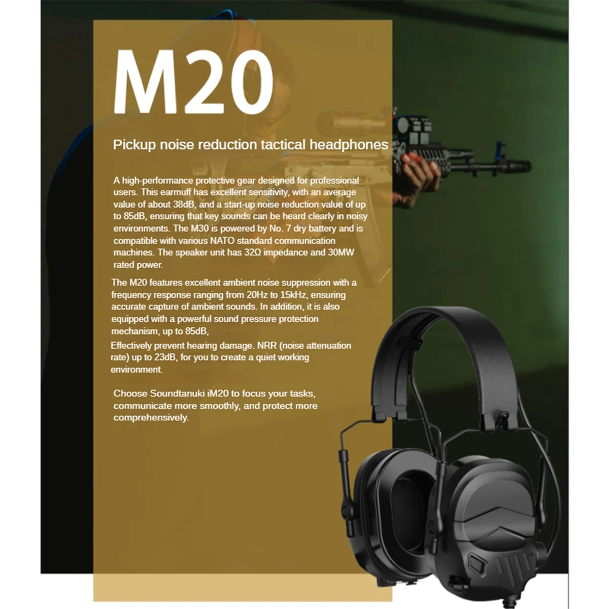 Tactical Headset Anti-Noise Headphone Electronic Protection Earmuff Hunting Sports Tactical Headset NRR25dB