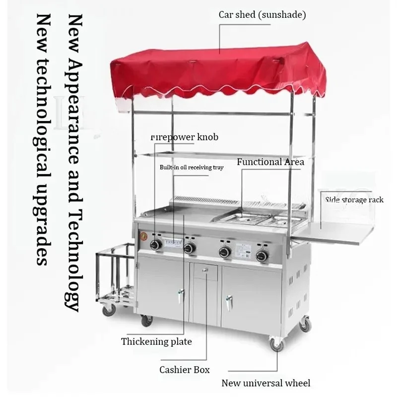 Fried Guandong Cooking Malatang Mobile Hand Push Snack Cart Commercial Snack Food Trailer Truck