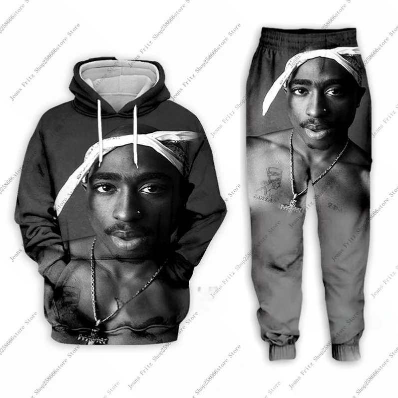 2PAC TUPAC Hooded 2Pcs Set 3D Print Hoodie Sweatshirt Men\'s Tracksuit 2 Piece Set Sportwear Men Women Unisex Clothing Kids Suit