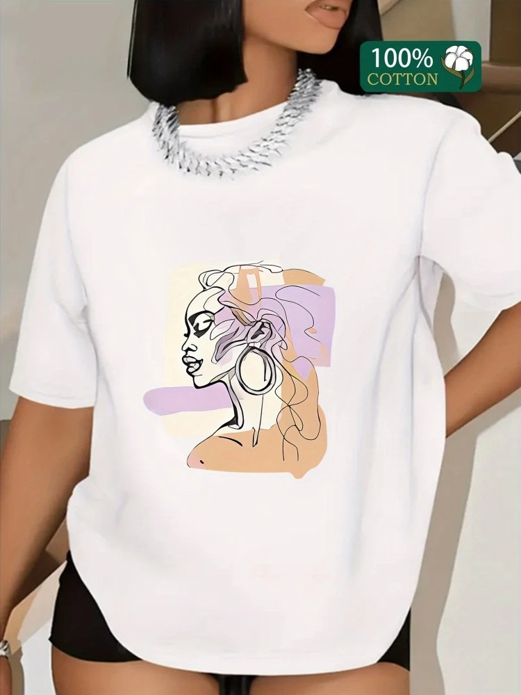 

Ladies Pure Cotton Printed Tshirt Top with Abstract and Interesting Patterns Printed on Soft Breathable and Casual Short Sleeves
