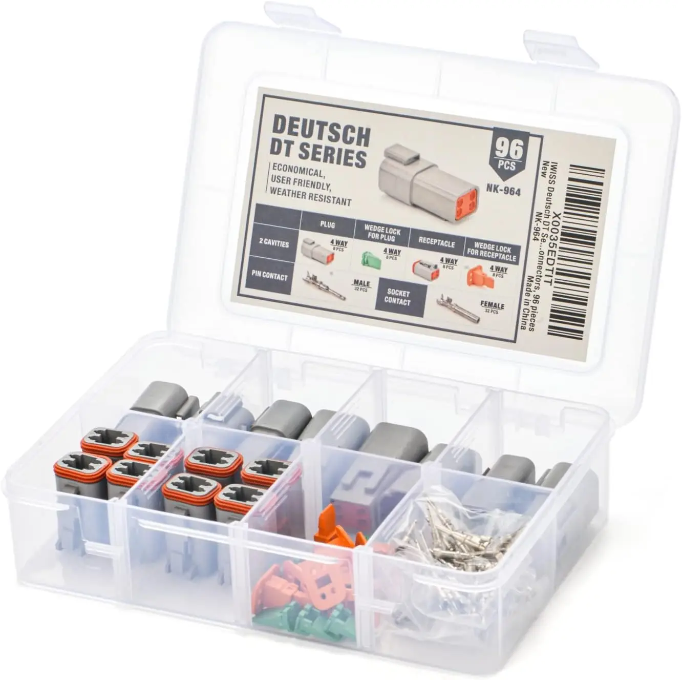 

4 Pin Automotive Electrical Connector Kit with 96 Pieces, Stamped Contacts for 14-18AWG Wire