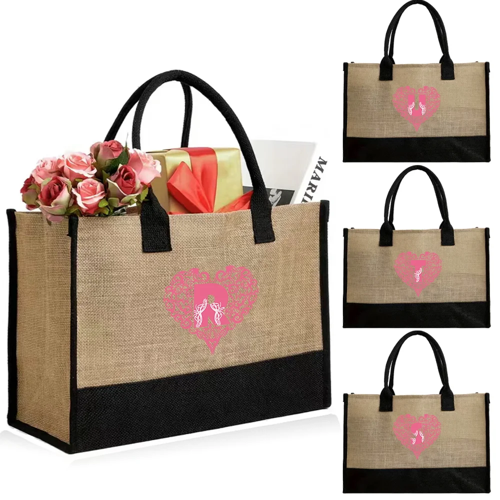 

Large Capacity Shopping Bag Waterproof Linen Tote Bag Jute Bag for Women Shopper Handbag Printing Love Letter Series