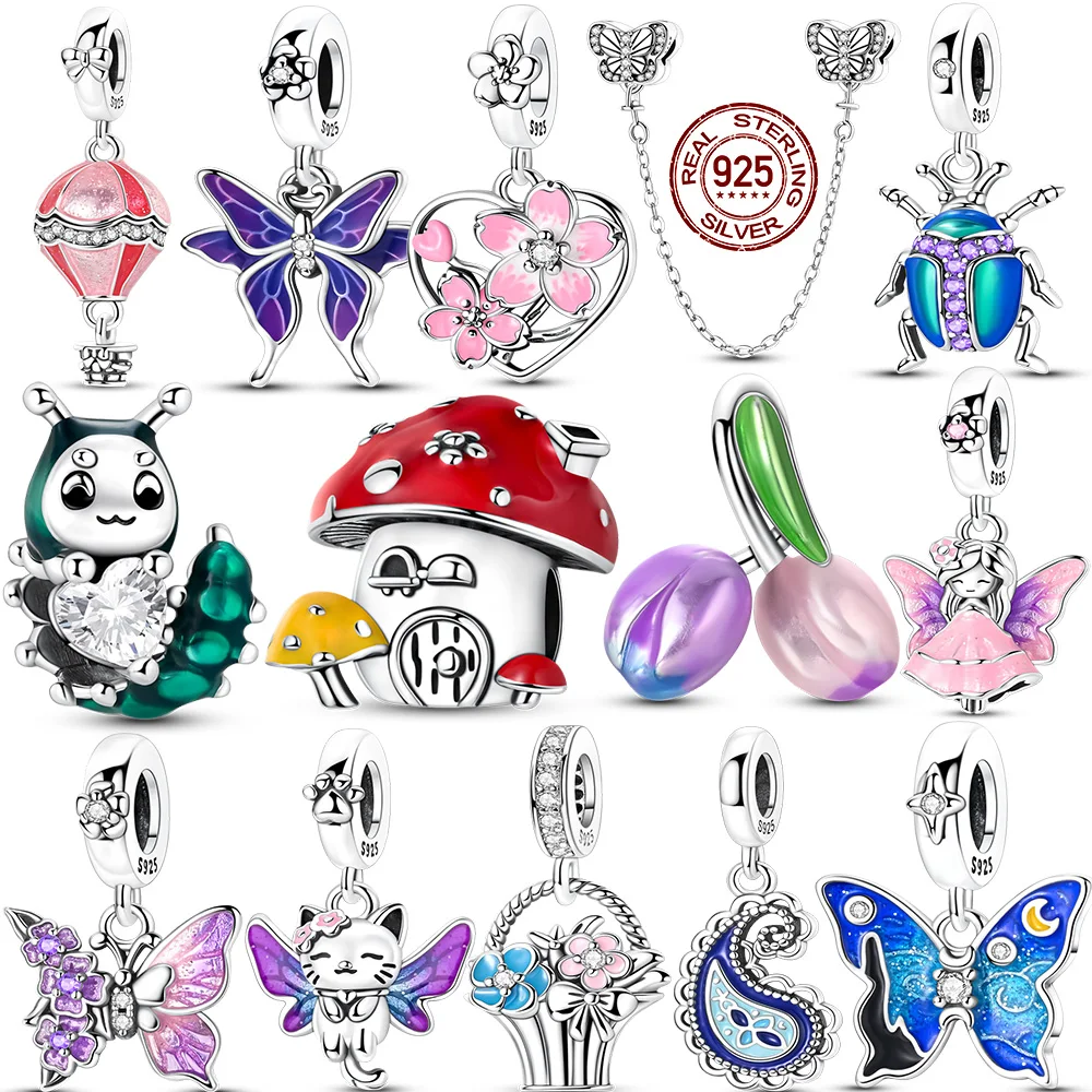 

Новая весенняя серия, стерлинговое серебро 925 пробы, подвеска в виде бабочки и цветка, подвески, ювелирные изделия, подходит для оригинального браслета 925 для женщин, подарок «сделай сам»