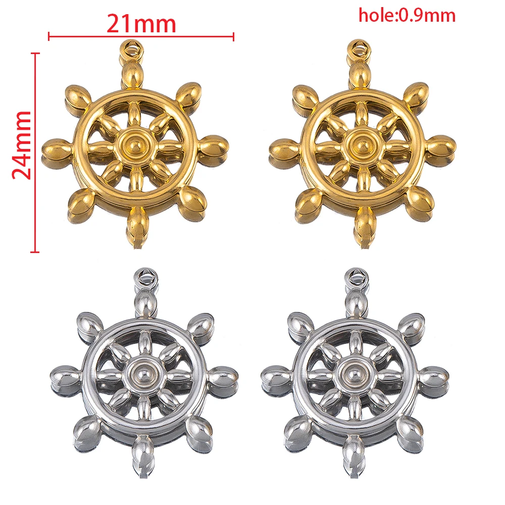 10 قطعة الفولاذ المقاوم للصدأ بحار قارب الدفة قلادة 18K مطلية بالذهب اللون الحفاظ على DIY بها بنفسك مجوهرات اكسسوارات قلادة المواد #2