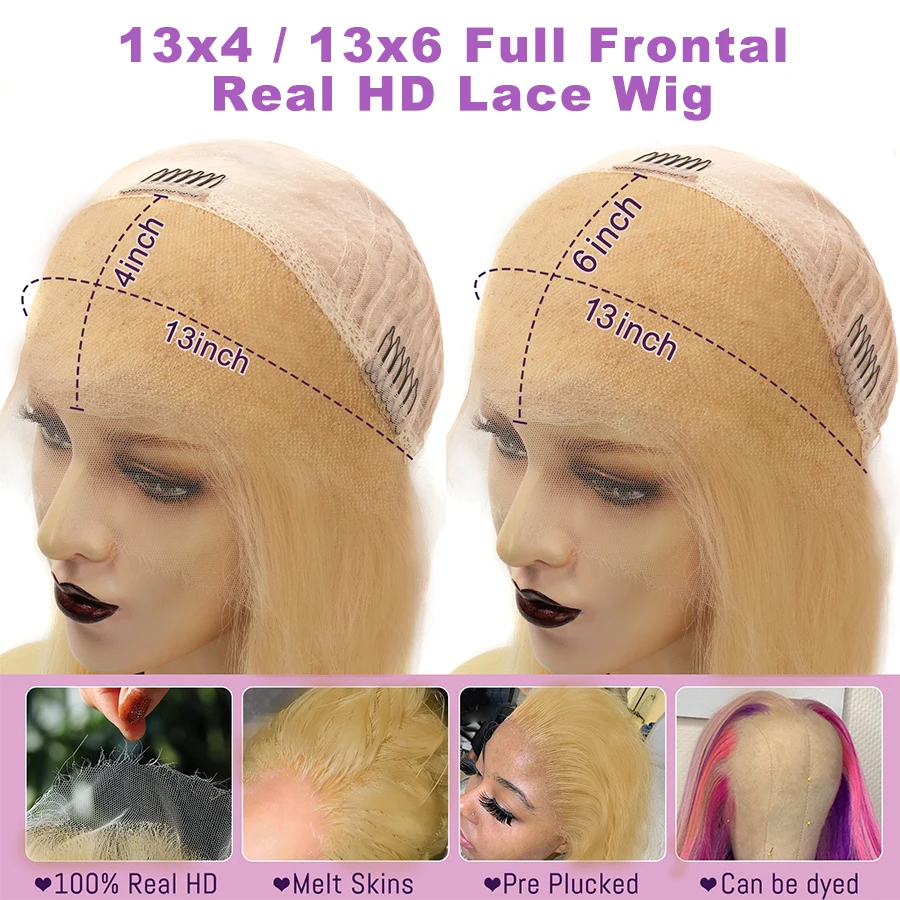 27 Honigblonde 13 x 6 HD-Perücke mit Spitze vorne, Echthaar, echte HD-Spitze, vorgezupft, 13 x 4 Körperwelle, 250 Dichte 27 #   Farbige Perücke 32 34 Zoll