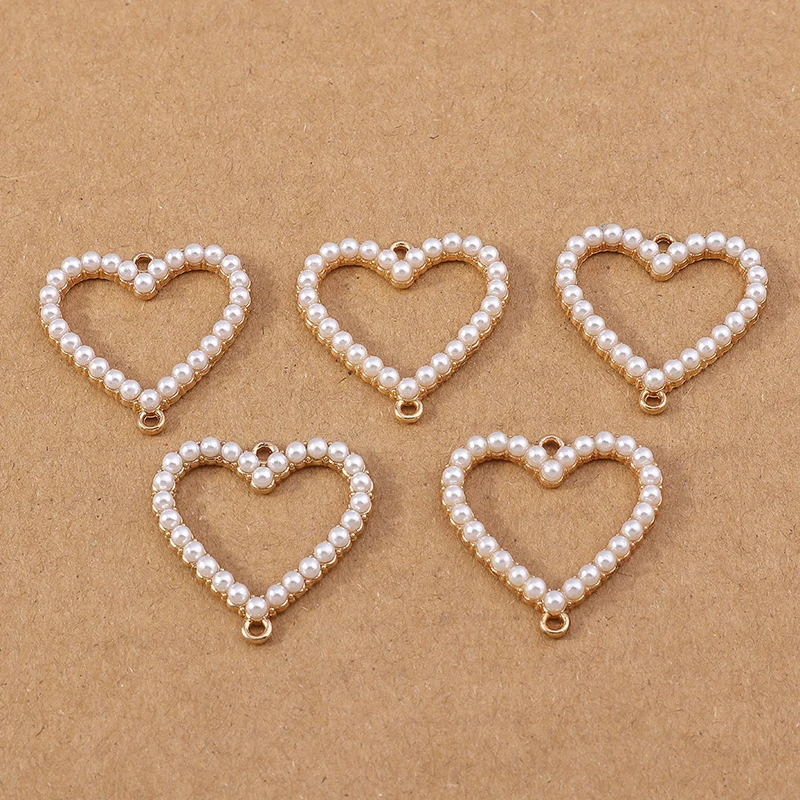 10pcs 26x26mm Pearl Love Heart Pendants Charms for Jewelry Making DIY Necklace Earrings Bracelet Accessories Supplies