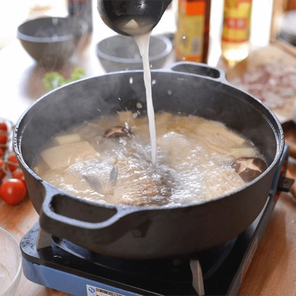 

Kitchen Cookware Non-Stick Cast Iron Skillet Flat Bottomed Non-coated Stir-fry Pan Thickened Double Handle Frying Pan Stove