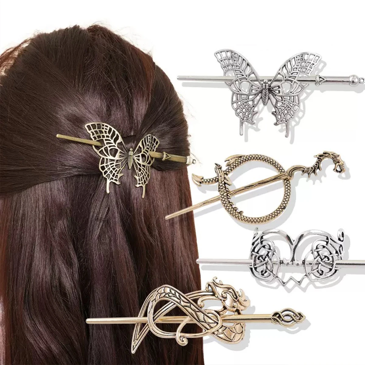 قطعة واحدة من دبوس الشعر الفايكنج، دبوس شعر على شكل تاج على شكل فراشة مجوفة على الطراز القديم، إكسسوار شعر لقناع رأس القراصنة الأوروبي والأمريكي