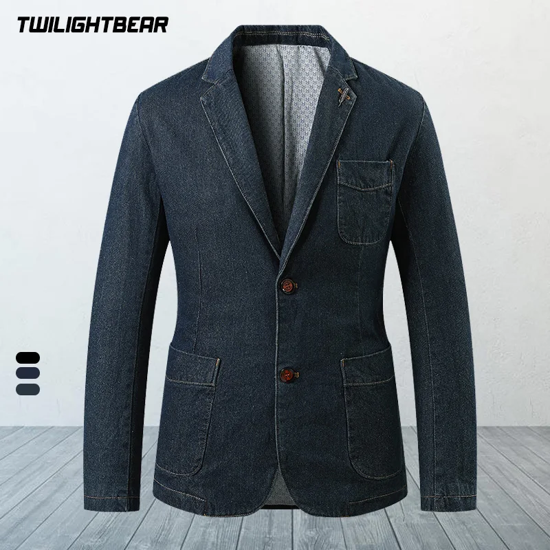 Fashion Men\'s Denim Blazers Oversized Outerwear Solid Business Casual Suit Jacket Men Clothing Leisure Blazer 4XL A2G81985