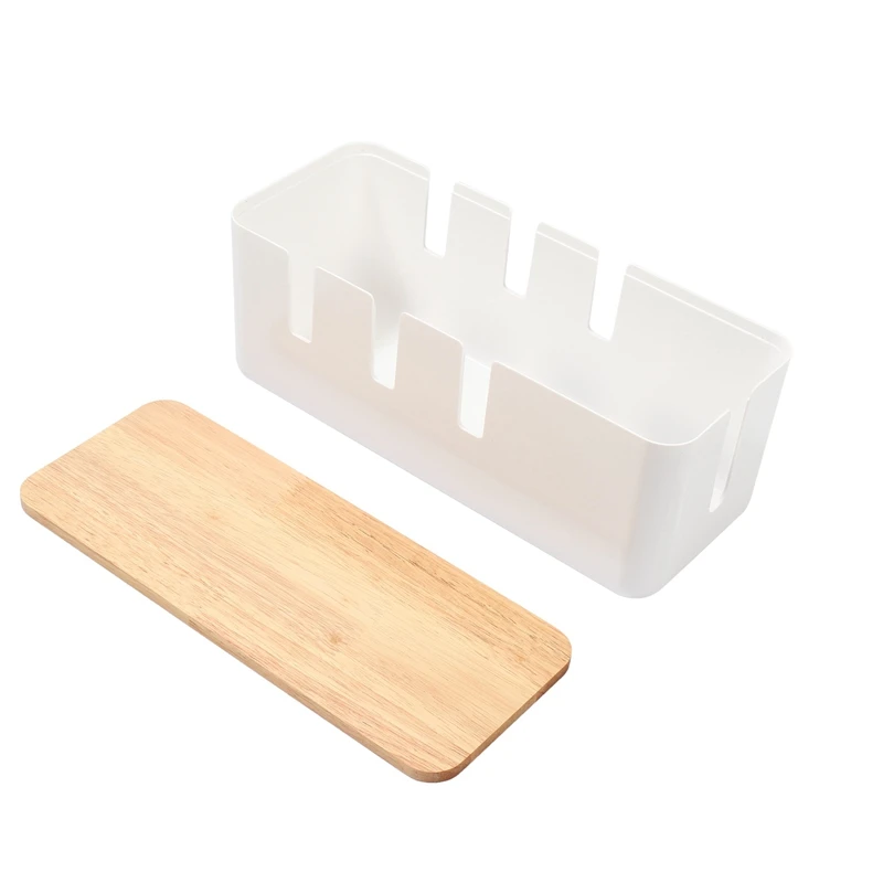 Cable Organizer Box Hard Plastic Desk Cable Management Box With Holder Wood Color Cover For Home Cable Winder Storage